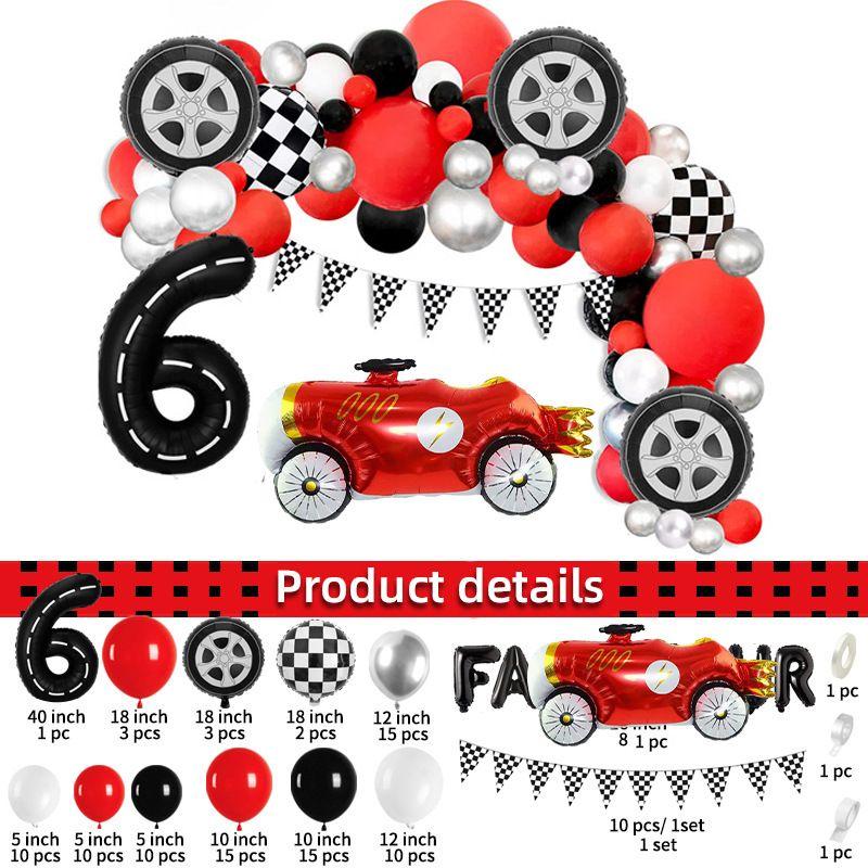 Racing-themed Digital Balloon Set, Black and White Checkered Car Tire Balloon Birthday Party Decoration