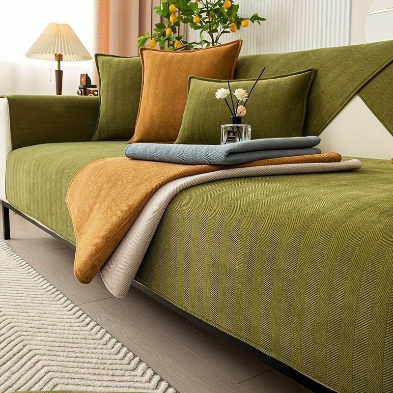 1PC Suede Ribbed Sofa Cover - Machine Washable Soft Elastic Fabric Jacquard Texture | Easy Care Materials