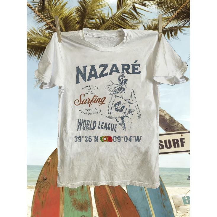 Men s Neusare Surf World League T-Shirt - Retro Surfboard & Design with Coordinates, 100% Soft Relaxed Fit Crew Neck Short Sleeve Shirt Suitable for S белый