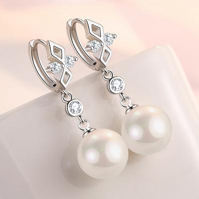 925 Sterling Silver Noble Crystal Pearl Earrings for Women Original Fashion Jewelry Party Wedding Engagement Fine Holiday Gifts