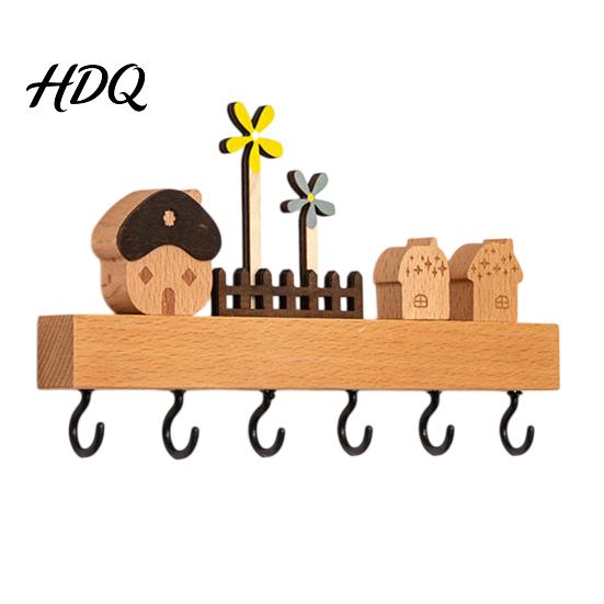 Wall Hanging Tool Hanger Solid Wood Key Holder with 6 Hooks Decorative Storage Rack Functional Hallway Organizer Space Saving Mounted for