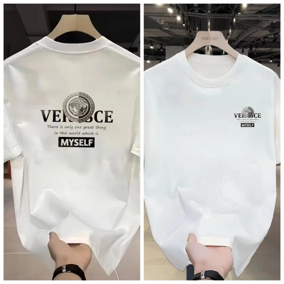 

2026 Trendy Brand Printed shirt Summer High-end Light Luxury Men s and Women s Silk Cotton Short-sleeved T-shirt Trendy shirts 4XL бежевий