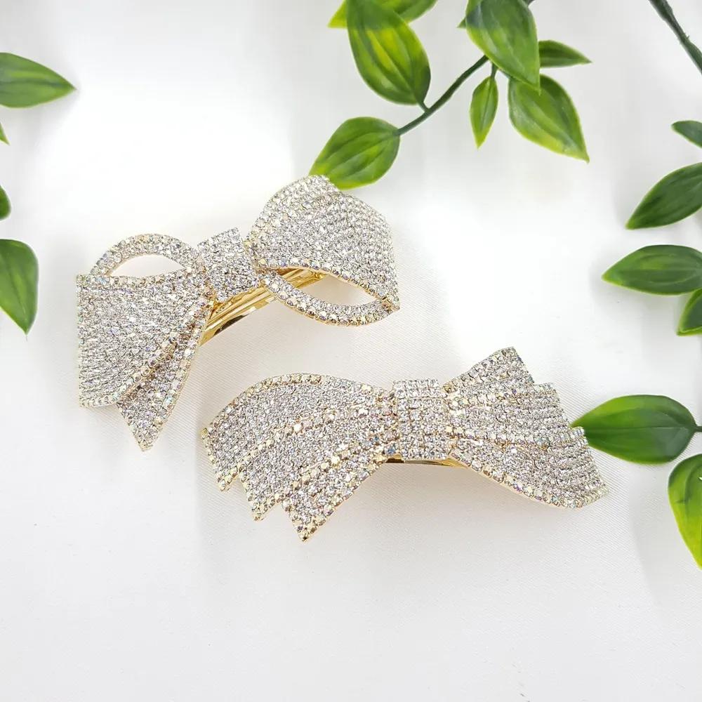 Cubic Ribbon Gold Half-Up Hair Clip Automatic Pin 1
