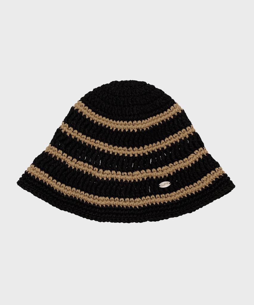 Seullouseulloulli Moroccan Handmade Crochet Striped Bucket Hat _ Black