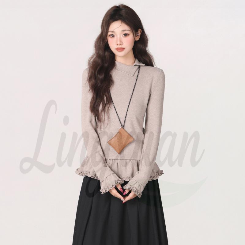 

Women s Slim Fit Ruffle Lace T-shirt, Half-High Collar, Long Sleeve, Autumn/Winter Base Layer. Small