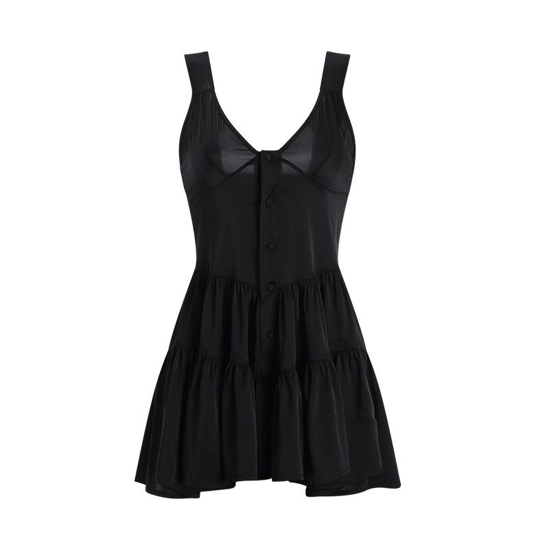 Women's Solid Deep V Sleeveless Backless Sleep Dress Lingerie Set
