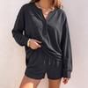 Women's Casual Long Sleeve Top and Shorts 2 Piece Set for Fall Winter