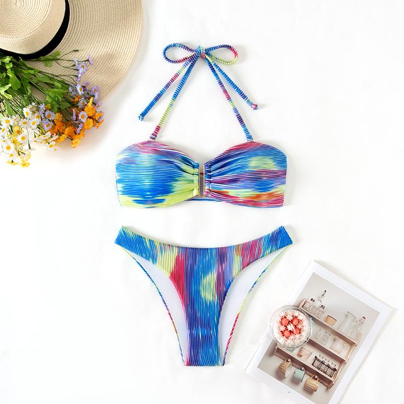 

2024 Tie-Dye Tie-Up Bikini: European & American Sexy Split Swimsuit Small