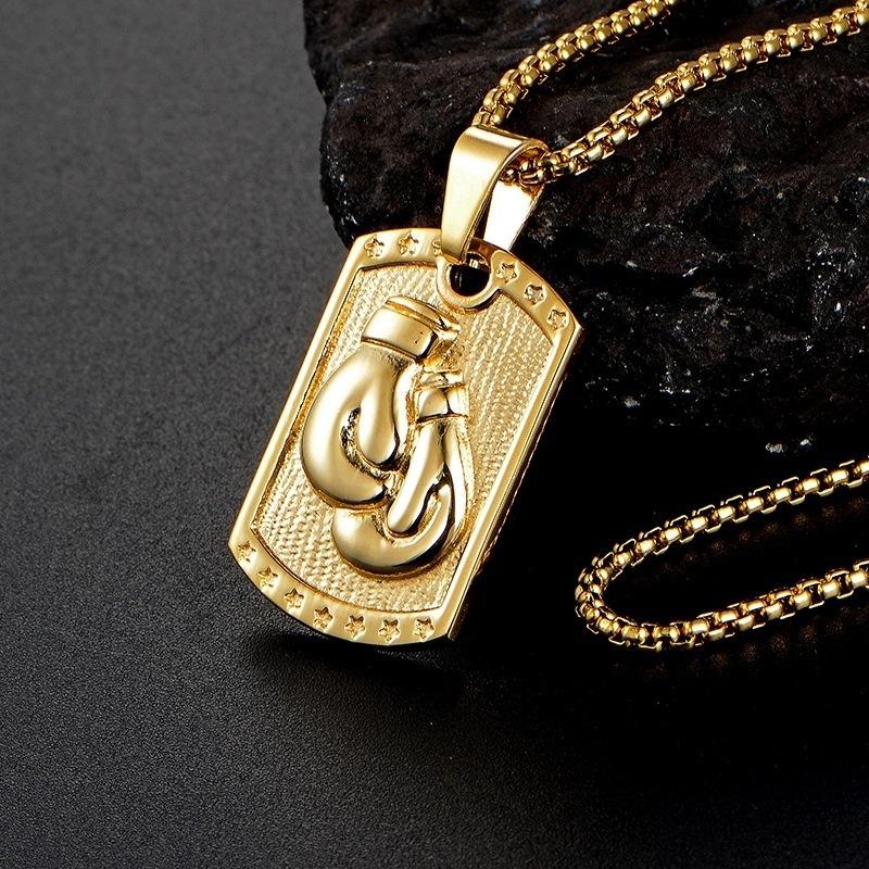 Mens Stainless Steel Boxing Gloves Pendant Fashionable Hip Hop Punk Rock Necklace