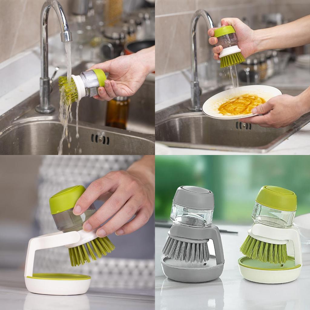 Household Dish And Pot Brush With Builtin Liquid Injector For Lazy Clean