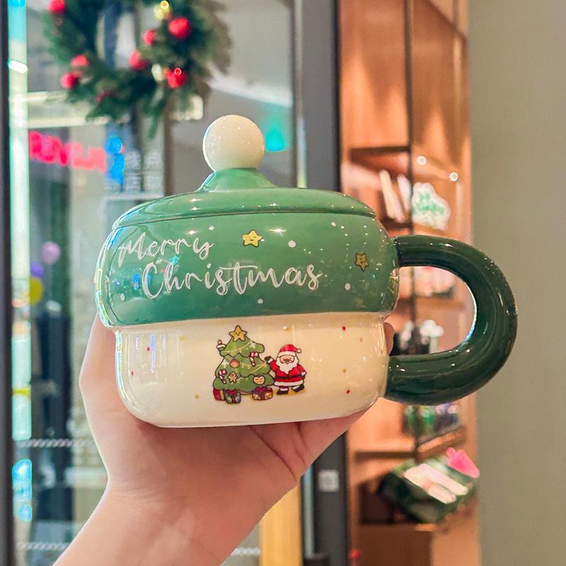 

Santa Claus ceramic mug with lid couple coffee cup souvenir cup gift box girl birthday gift 401-500ml
