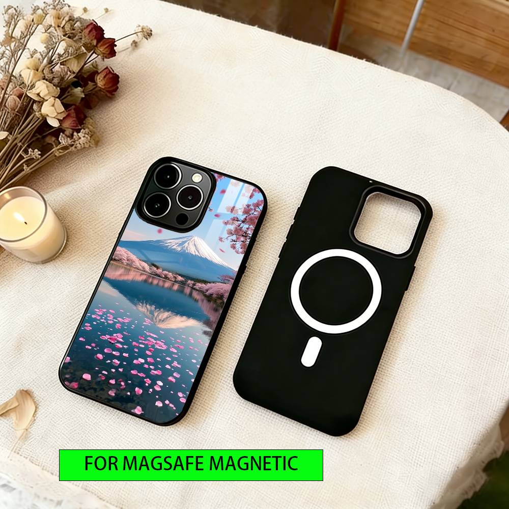 Japan Mount Fuji Cherry Phone Case For iPhone17,16,15,14,13,12,11 Plus,Pro Magnetic with Magsafe Wireless Charging