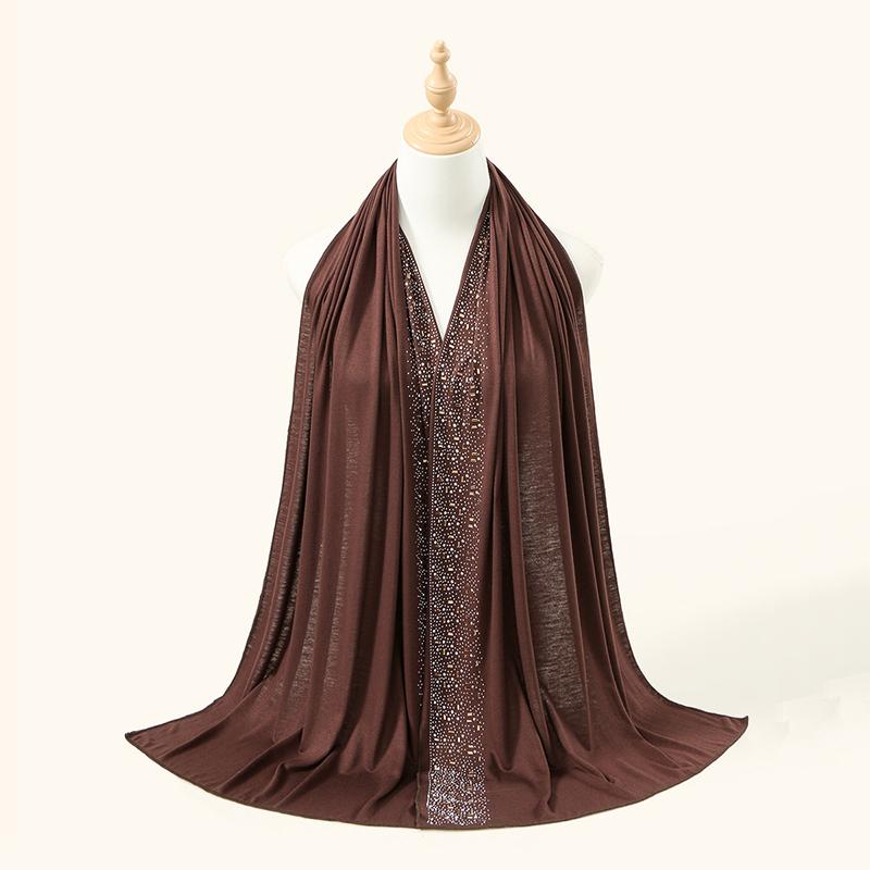 Ramadan Muslimischer Schimmer Strass Jersey Baumwolle Hijab Schal für Damen Einfacher Kopfschal Schal Wickeltuch Islamisches Stirnband Turban Bandana