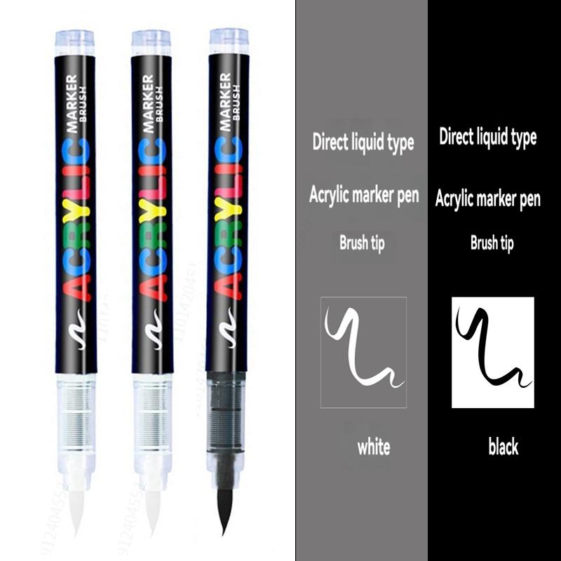 3/6Pcs Acrylic White Marker Brush Pens Black Paint Art Markers Set for Rock Painting Stone Ceramic Wood Tire Fabric Metal Canvas