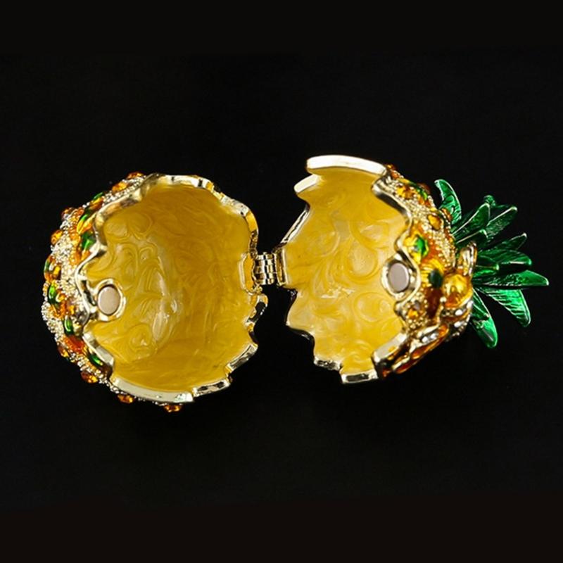 Elegant Pineapple Shaped Jewelry Case With Gemstones Accent Secure Metal Compartment for Accessories