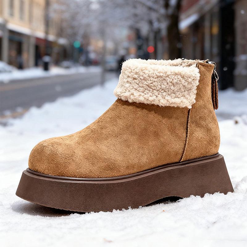 Women's Fashion Lightweight Height-enhancing Soft Sole Winter Warm One-step Fur One Snow Boots Velvet Lined Non-slip Casual Sports Cotton Boots