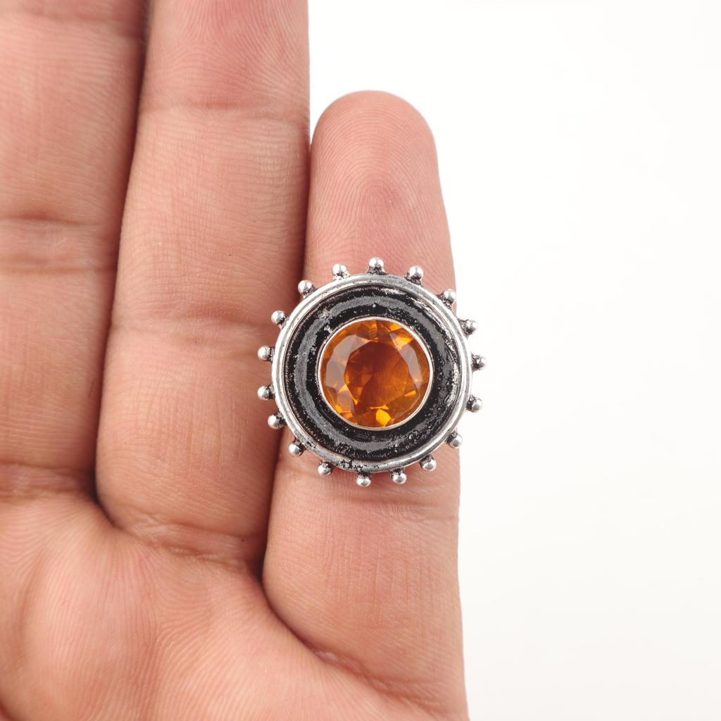 Citrine Gemstone Jewelry 925 Sterling Silver Ring, Handmade Designer Jewelry Ring, Gift For Mom