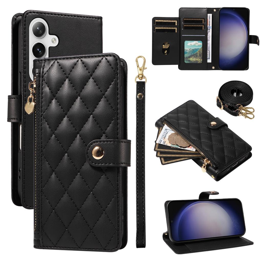 For Samsung Galaxy S24+/Galaxy S25+ Wallet Case with Straps,Rhombus Leather Stand Phone Cover