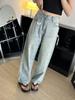 Y2k Harajuku Vintage Baggy Blue Jeans Women Retro Nail Drill Design High Waist Denim Trousers Korean Fashion 90s Aesthetic Wide Pants Streetwear