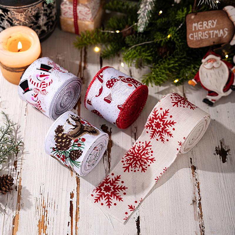 Christmas Ribbon Wired 2.5 Inch,Christmas Wired Ribbon,Santa/Snowman/Snowflake Ribbon For Wreaths Bows Holiday Xmas Decor