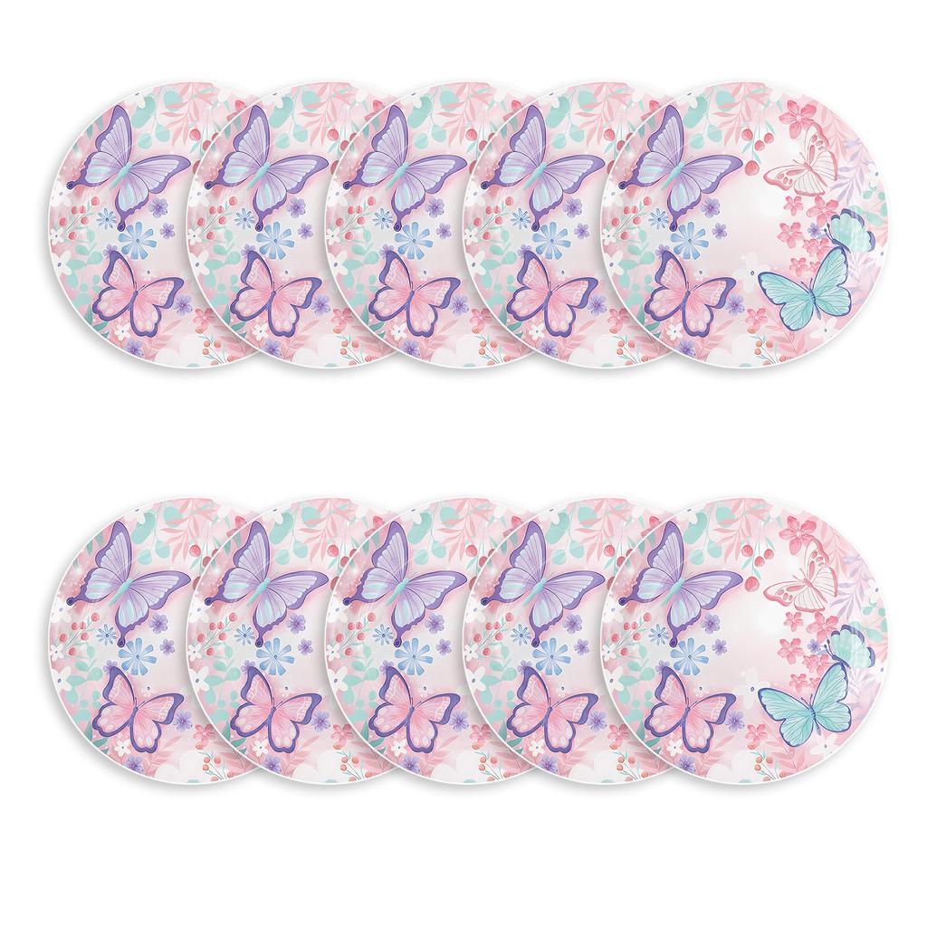 1Set Birthday Party Essential Set Butterfly Theme with Invitation Cards 10in 9in Plates Napkins Paper Cups Optional