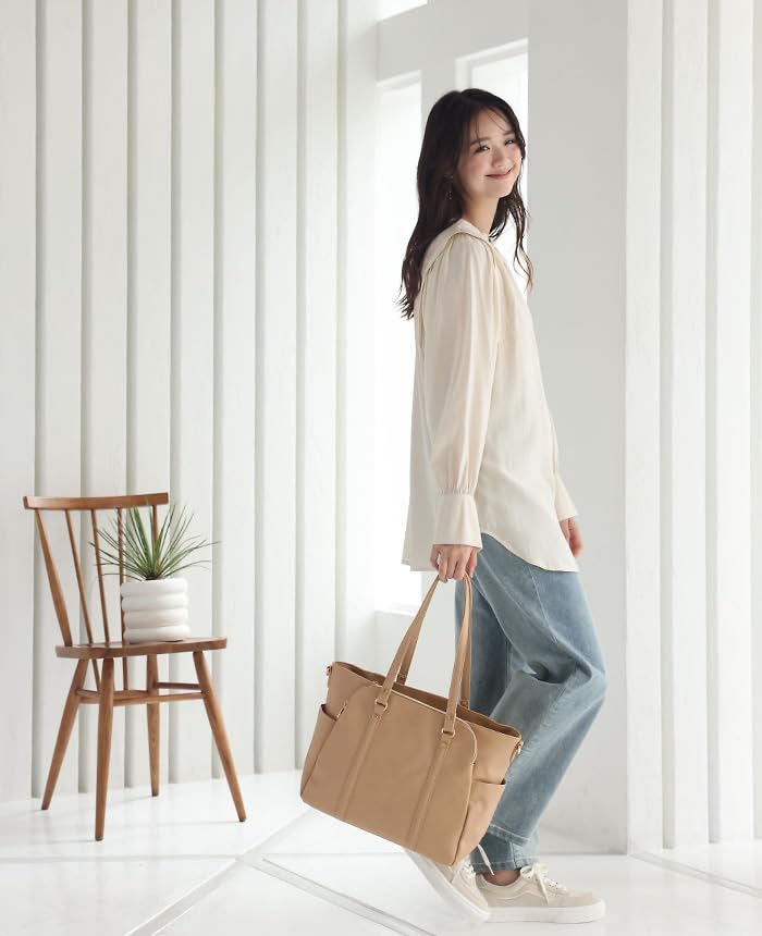 Verita.jp F9t 2-Way Tote Bag [Judy] Shoulder Bag with Multiple Storage Capacity, A4 Size, for Commuting and School (Beige)