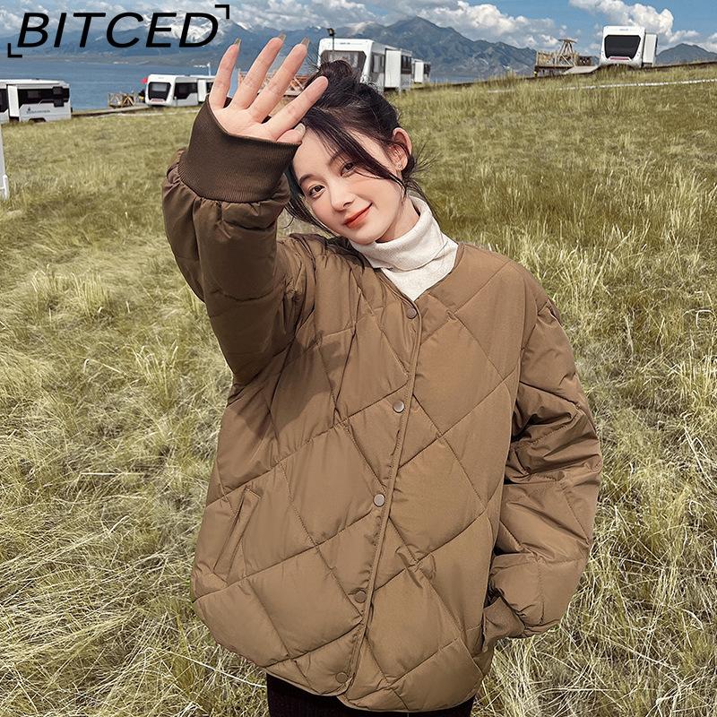 

BITCED Lightweight Down-Filled Cotton Jacket for Women - Compact, Relaxed-Fit Short-Length Baseball Jacket XL хаки