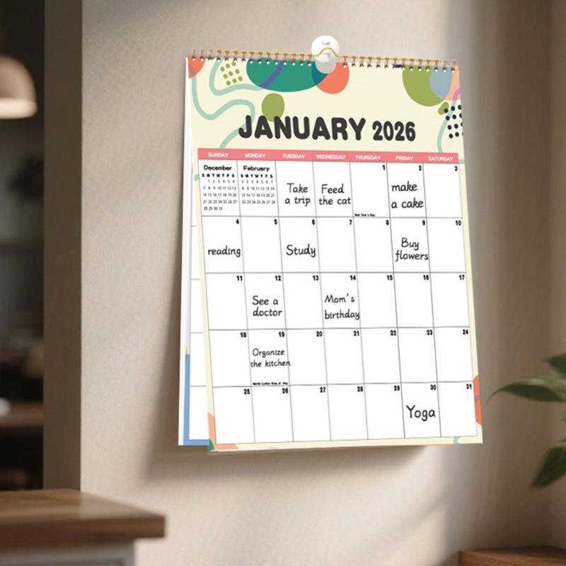 2026 Calendar Planner Wall Mount Paper Calendar 12 Month runs from January to December For Home Office School