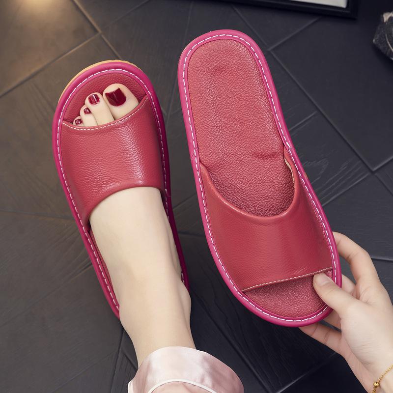 Fashion Men's Slippers High Quality Cow Leather Slippers Summer Open Toe Slipper Fashion Casual Beach Slides Comfort Couple Home Slipper