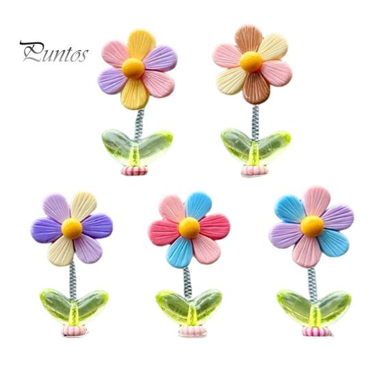 Car Aesthetic Decor 5Pcs Colorful Shaking Flower Decor, Resin Rainbow Sunflower Dashboard Ornament Cute for Teens with Non Slip Pad, Wobble