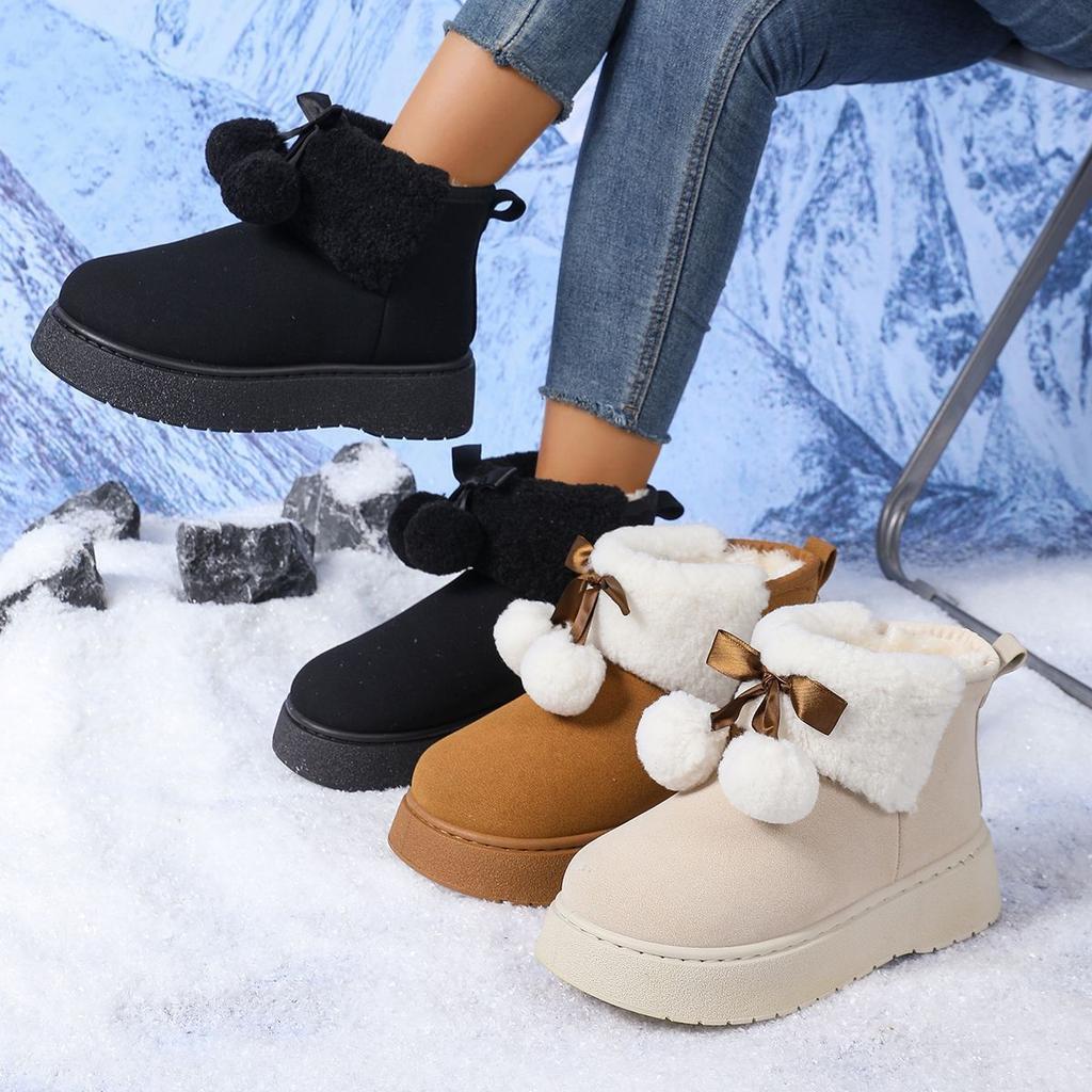 Snow Boots 36-42 Women's Shoes Large Size Women's Boots Winter Cotton Shoes Thermal Casual Shoes Flat Middle Heel Hairball Winter Boots