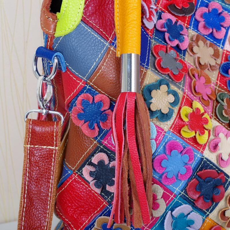 Leather Women's Bag Colorful Contrast Color Handmade Flower Personality Women's Single Shoulder Crossbody Cowhide Bag