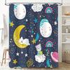 Whimsical Space Shower Curtain Kids Bedroom Decor with Moon Stars Pattern Blue Fabric Shower Curtains for Bathroom Waterproof Ho