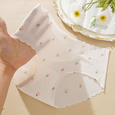 Calcinha ultrafina feminina de seda gelada sem costura doce morango secagem rápida roupa íntima fofa para meninas lingerie confortável