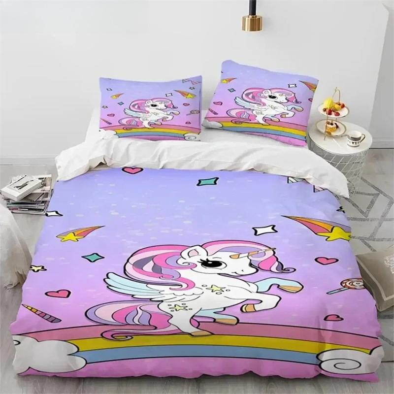 Unicorn Cute Cartoon Comforter Bedding Set,Duvet Cover Bed Set Quilt Cover Pillowcase,Queen Bedding Set For Child Boy Girl Gift
