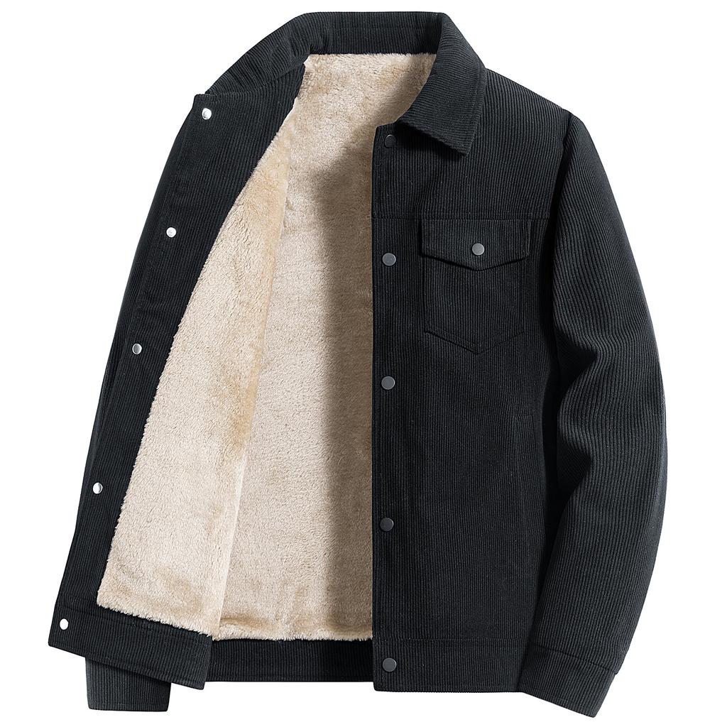 Striped Winter Fleece Man Jacket Vitage Thicken Turn Down Collar Male Coat Single-breasted Long Sleeve Men Outerwear