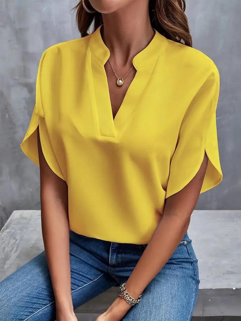 2024 Summer Fashion Women's V-neck Loose Solid Color Casual Top