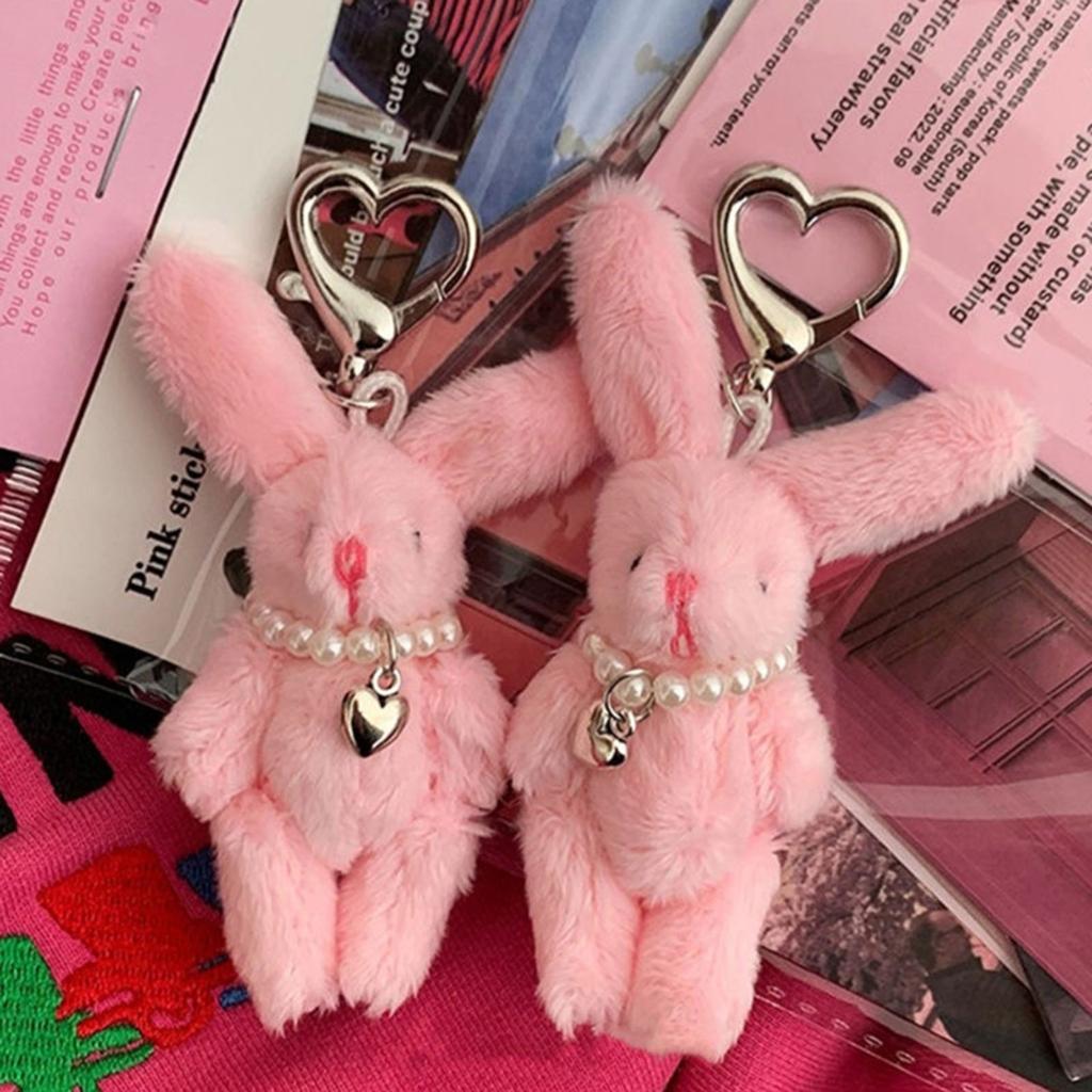 5PCS 6cm 4.5cm Soft Mini Joint Rabbit Pendant Plush Long Ear Bunny For Keychain Toy DIY Ornaments For Girl Gifts Keyring