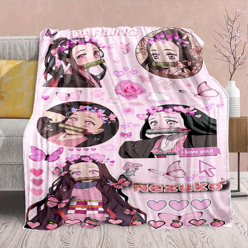 Demon Slayer Anime Flannel Blanket - Soft Warm Perfect for Sofa, Bedding Camping Travel Office Home Decor -QJY