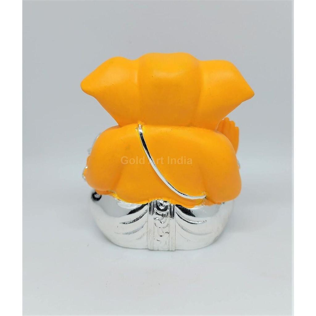 Silver Plated Appu Ganesh With Mango Terracotta (Silver Mango) Ganesh Idol For Car Dashboard Small Ganesha Murti Ganpati Idol For Home