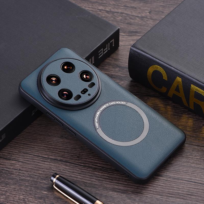 PU Leather Magsafe Case for Xiaomi 14 Ultra Magnetic Wireless Charging Shockproof Cover Shell for Xiaomi 14 14Pro 14Ultra