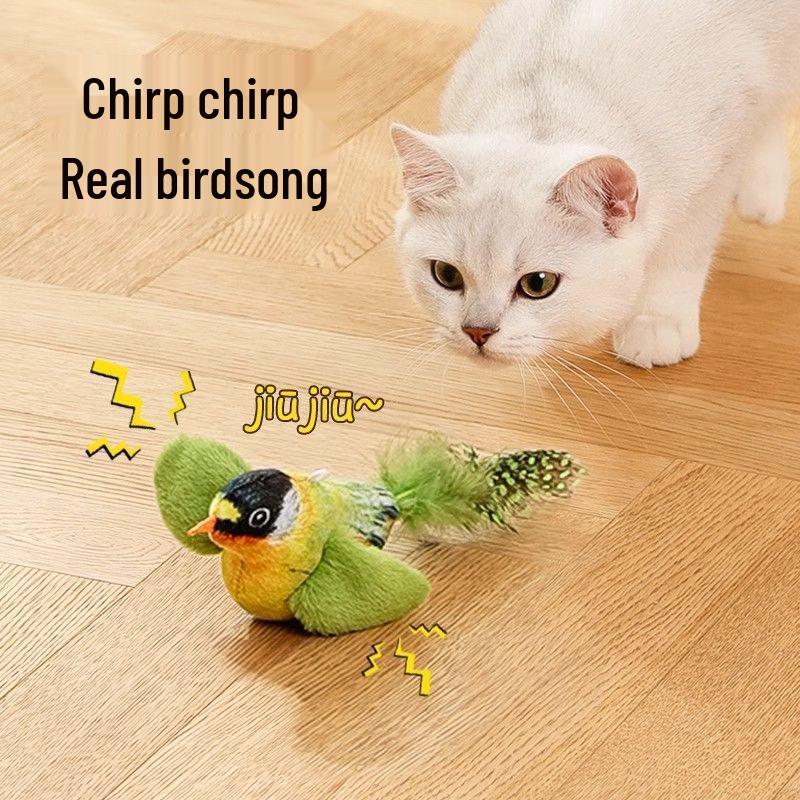 Interactive Cat Teaser Toy with Bird Sounds - Self-Play Energy Expender for Kittens
