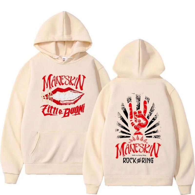 Italienische Rockband Maneskin Welttournee Hoodie Herren Hüftdruck Hoodies Herren Fleece Sweatshirt Hip Hop Casual Hoodie Vintage Pullover