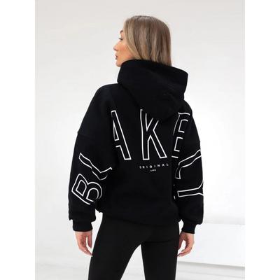 BLAKELY Nova Moda Feminina Suéter Hip Hop com Capuz Longo e Mangas Longas Estampado Espesso Solto Top Diário para Casa Azul Claro
