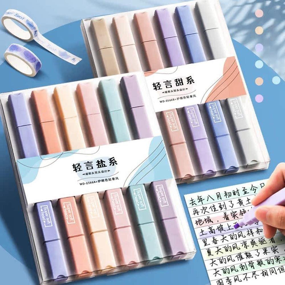 6Pcs/Set Double Headed Pastel Highlighters Soft Tip Hand Account Pens  School Office Supplies