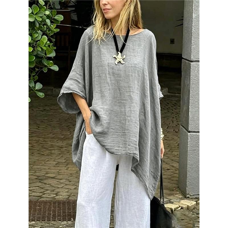 Irregular Hem Cotton Linen Casual Shirt