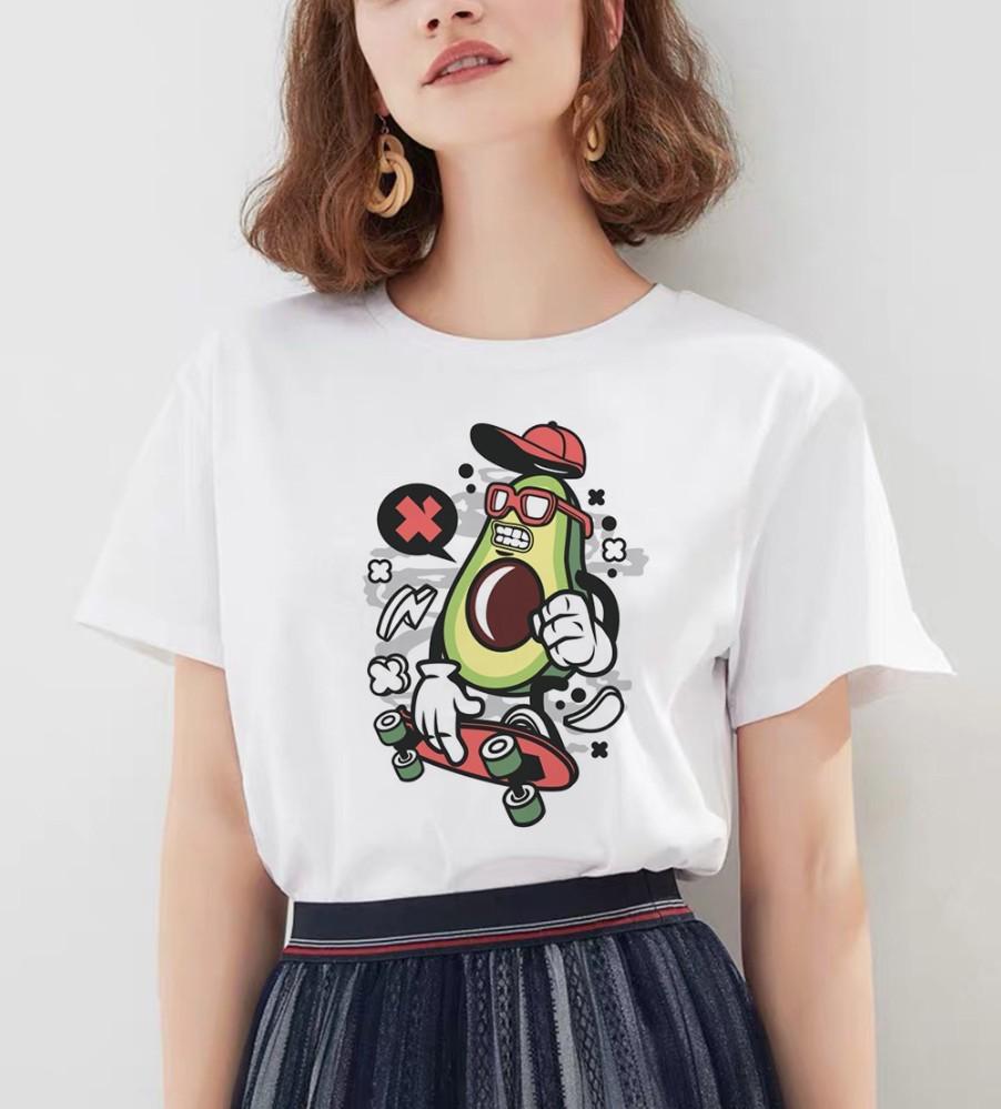 Kawaii Cartoon Avocado Short Sleeve T-Shirt Women Casual Graphic Tops Female Tee Summer T-Shirts