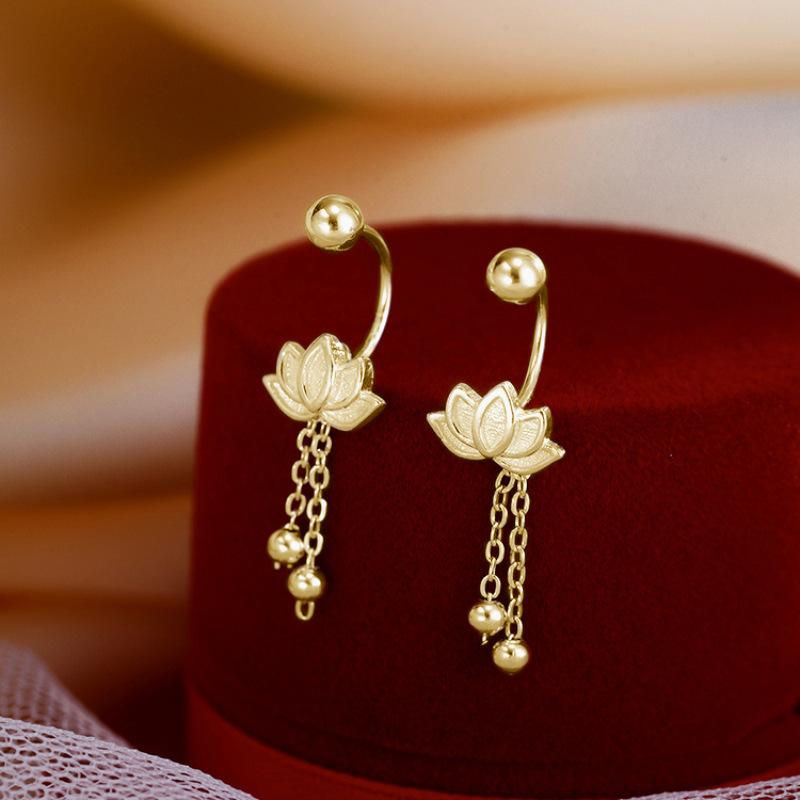 Lotus Tassel Earrings Minimalist High-end Cold Wind Fashion Light Luxury Niche 100% Match Women's Gift Earrings