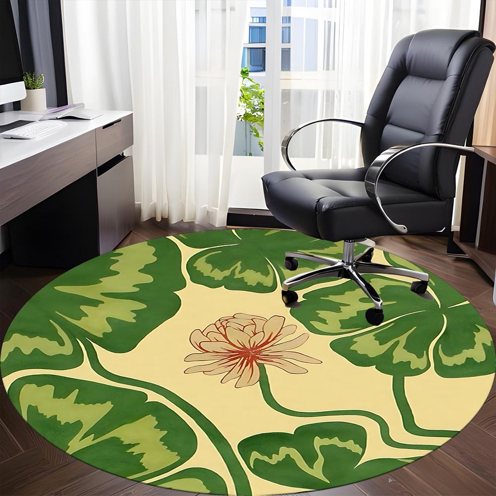 1pc Lotus Leaves Office Round Area Rug,  Mat Suitable For Office, Under Office Chairs Bedroom Living Room Home Decor, Room Deco