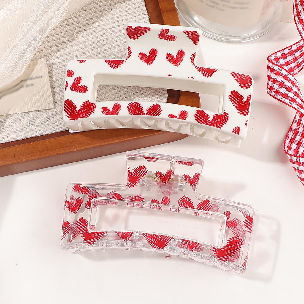 10 Pcs Pink Heart Print Hair Claw Clipsstrong Hold Hair Accessories For Cosplay Women Valentine'S Day Hair Pins Party Gifts